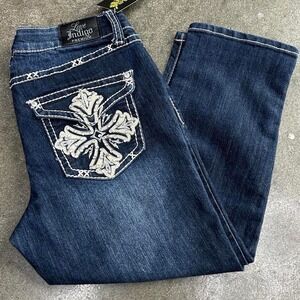 Vintage Love Indigo Premium Low Rise 31x21 6 Dark Rhinestone Capri Jean Pants